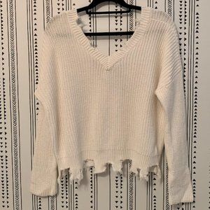 Distressed White Sweater MED